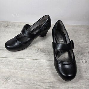 Lifestride Womens MaryJane Shoes Black Faux Leather Block Heel Comfort Sz 7.5 W